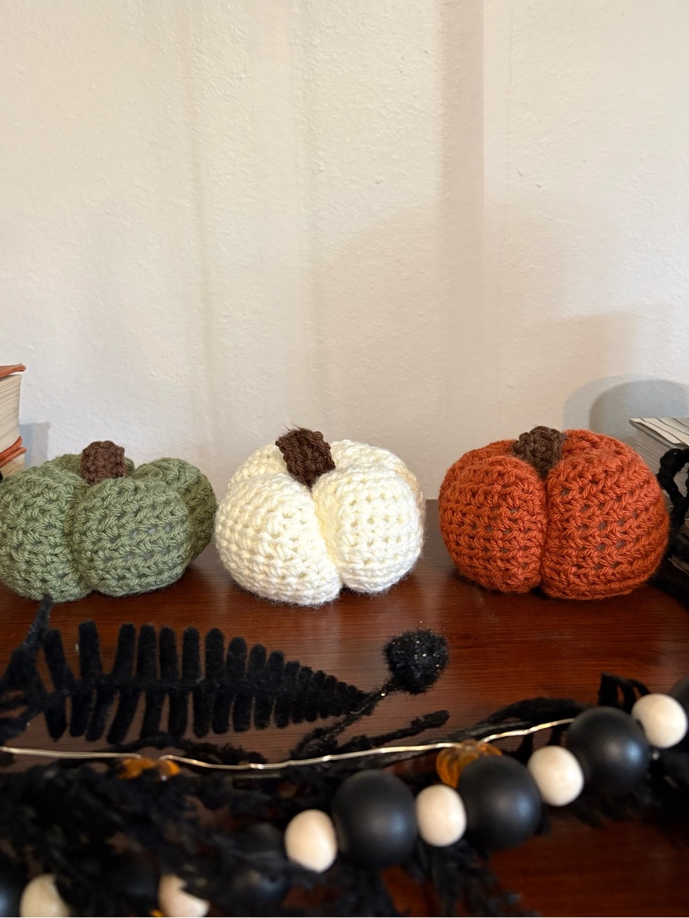 Nostalgic Crochet Pumpkin Décor Set of 3 Orange White Green